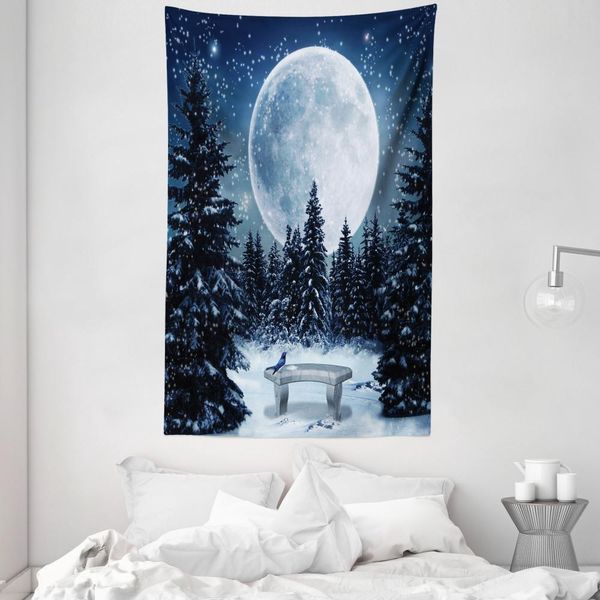Abakuhaus Tappeto Da Parete Bianco E Copriletto, Moonlight Waldvogel In Morbido Tessuto Microfibra Lavabile Senza Scolorimento Stampa Digitale, 140 X 230 Cm, Blu Bianco-image