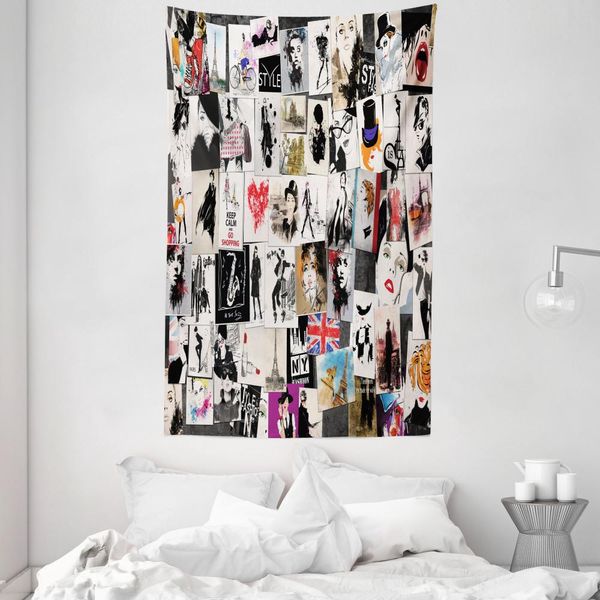 Abakuhaus Tappeto Da Parete E Copriletto, Collage Fashion Modern In Morbido Tessuto Microfibra Lavabile Senza Scolorimento, Stampa Digitale, 140 X 230 Cm, Nero Bianco Rosso-image