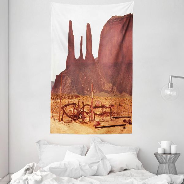 Abakuhaus Tappeto Da Parete E Copriletto Marroni, Valley View Of Western In Morbido Tessuto Microfibra Lavabile Senza Scolorimento Stampa Digitale, 140 X 230 Cm, Tan-image