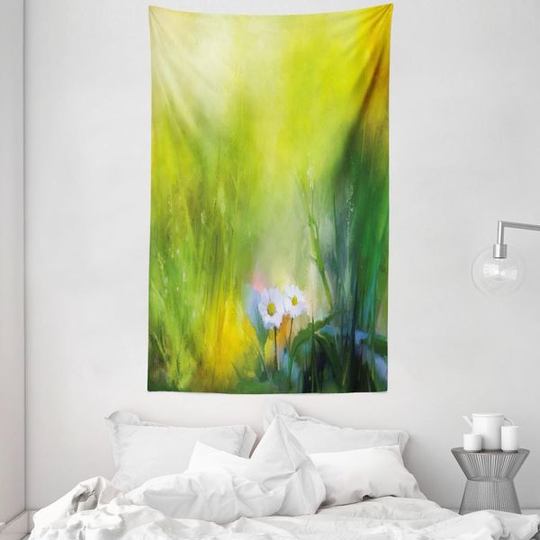 Abakuhaus Arazzo E Copriletto Verde, Camomilla Pastorale In Morbido Tessuto Microfibra Lavabile Senza Scolorimento Stampa Digitale, 140 X 230 Cm, Verde Bianco-image
