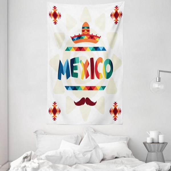 Abakuhaus Arazzo E Copriletto Messicano, Sombrero Aztec In Morbido Tessuto Microfibra Lavabile Senza Scolorimento Stampa Digitale, 140 X 230 Cm, Multicolore-image