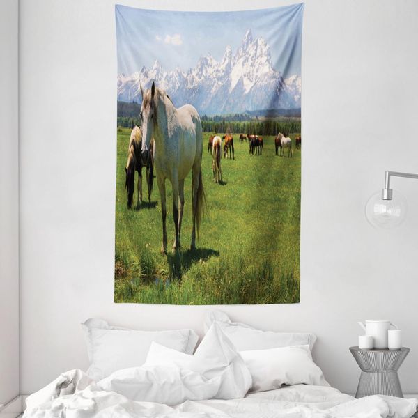 Abakuhaus Arazzo E Copriletto Con Animali, Cavalli In Morbido Tessuto Microfibra Lavabile Senza Scolorimento Stampa Digitale, 140 X 230 Cm, Multicolore-image