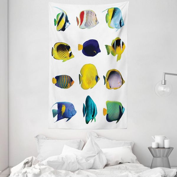Abakuhaus Arazzo E Copriletto Con Motivi Marini, Collage Di Animali Marini In Morbido Tessuto Microfibra Lavabile Senza Scolorimento Stampa Digitale, 140 X 230 Cm, Multicolore-image