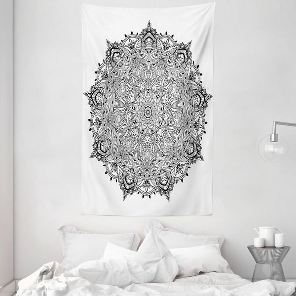 Abakuhaus Arazzo E Copriletto In Tessuto, Mandala Art Black And White In Morbido Tessuto Microfibra Lavabile Senza Scolorimento, Stampa Digitale, 140 X 230 Cm, Bianco E Nero-image