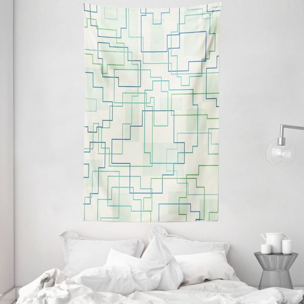 Abakuhaus Arazzo Geometrico E Copriletto, Motivo Future Town In Morbido Tessuto Microfibra Lavabile Senza Scolorimento, Stampa Digitale, 140 X 230 Cm, Blu Reale E Verde Menta-image