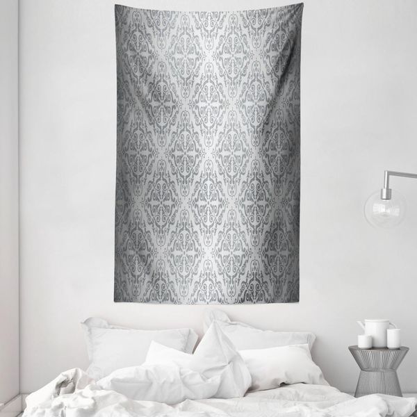 Abakuhaus Arazzo E Copriletto In Damasco, Monocromatico Vittoriano In Morbido Tessuto Microfibra Lavabile Senza Scolorimento, Stampa Digitale, 140 X 230 Cm, Grigio Chiaro-image