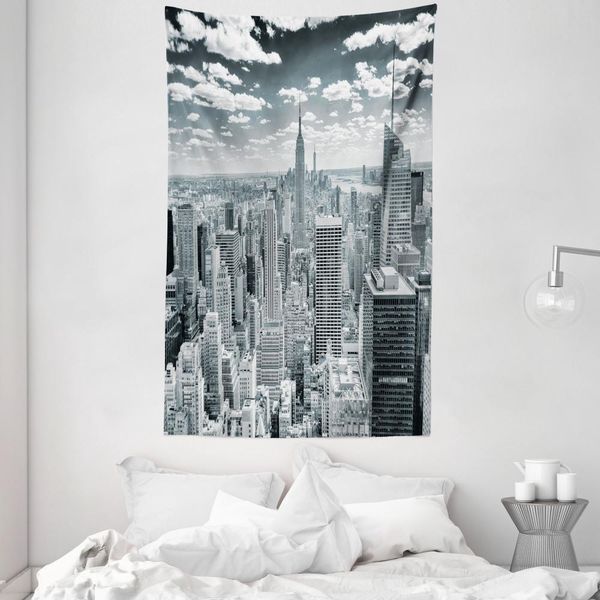 Abakuhaus Arazzo E Copriletto Manhattan, Paesaggio Urbano In Morbido Tessuto Microfibra Lavabile Senza Scolorimento, Stampa Digitale, 140 X 230 Cm, Grigio-image
