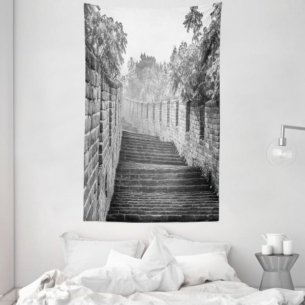 Abakuhaus China Arazzo E Copriletto, Rovine In Morbido Tessuto Microfibra Lavabile Senza Scolorimento Stampa Digitale, 140 X 230 Cm, Grigio-image