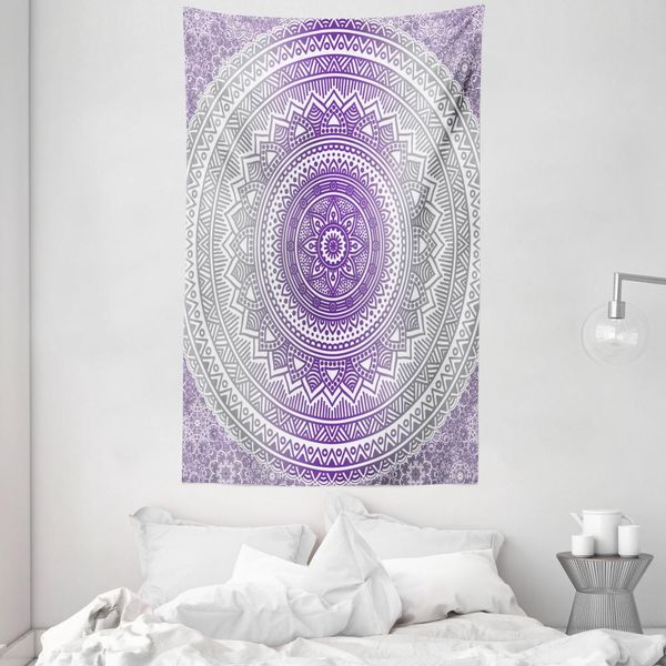 Abakuhaus Arazzo E Copriletto Grigio E Viola, Boho Ombre In Morbido Tessuto Microfibra Lavabile Senza Scolorimento Stampa Digitale, 140 X 230 Cm, Bianco Viola-image