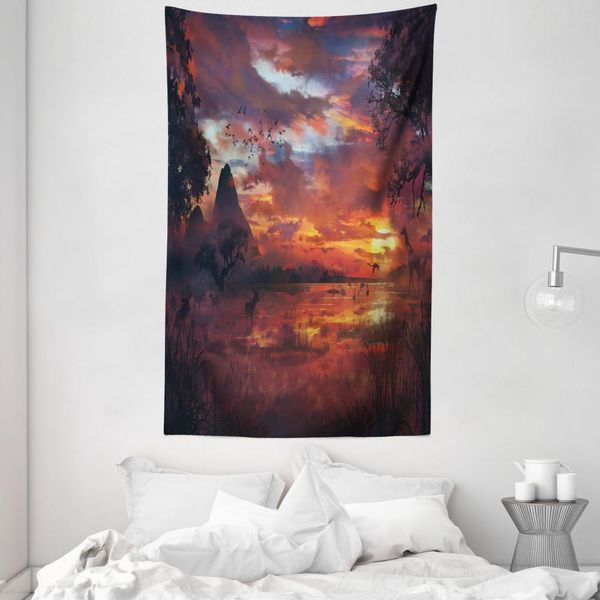 Abakuhaus Arazzo E Copriletto Paesaggistico, Safari Wild Forest In Morbido Tessuto Microfibra Lavabile Senza Scolorimento Stampa Digitale, 140 X 230 Cm, Multicolore-image