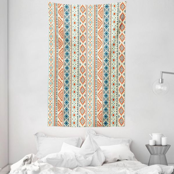 Abakuhaus Arazzo Tribale E Copriletto, Motivo Azteco Messicano In Morbido Tessuto Microfibra Lavabile Senza Scolorimento, Stampa Digitale, 140 X 230 Cm, Avorio, Arancione E Blu-image