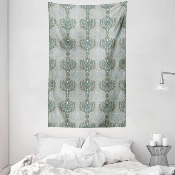 Abakuhaus Arazzo E Copriletto In Damasco, Fiori Astratti In Morbido Tessuto Microfibra Lavabile Senza Scolorimento, Stampa Digitale, 140 X 230 Cm, Blu E Tortora-image