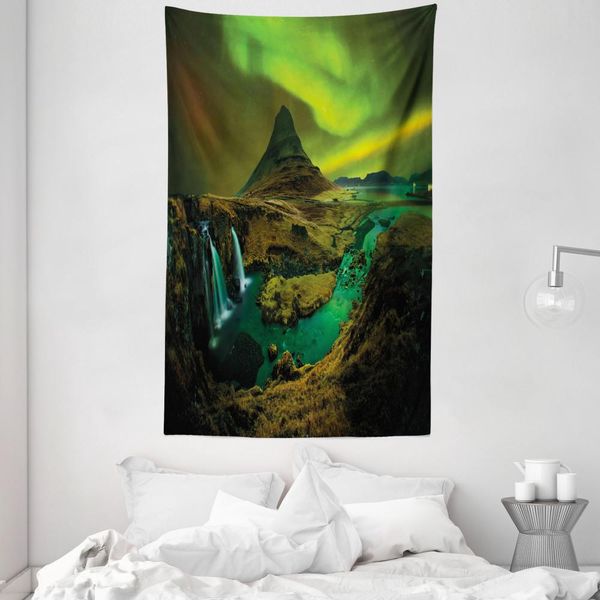 Abakuhaus Arazzo E Copriletto Paesaggistico, Waterfall Creek In Morbido Tessuto Microfibra Lavabile Senza Scolorimento Stampa Digitale, 140 X 230 Cm, Verde Oliva-image