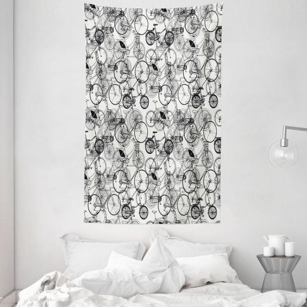 Abakuhaus Arazzo E Copriletto Con Disegno Abbozzato, Bicicletta Vintage Retrò In Morbido Tessuto Microfibra Lavabile Senza Scolorimento, Stampa Digitale, 140 X 230 Cm, Bianco E Nero-image