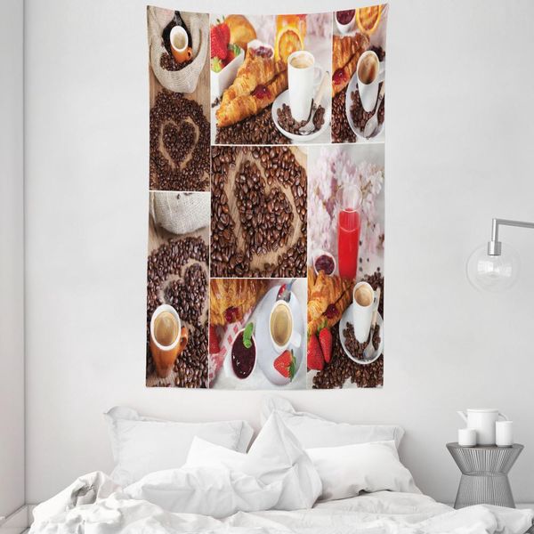 Abakuhaus Arazzo E Copriletto Con Motivo Caffè, Croissant E Caffè In Morbido Tessuto Microfibra Lavabile Senza Scolorimento, Stampa Digitale, 140 X 230 Cm, Multicolore-image
