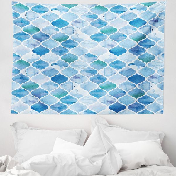 Abakuhaus Arazzo Marocchino, Motivo A Mosaico In Morbido Tessuto Microfibra Lavabile Senza Scolorimento Stampa Digitale, 150 X 110 Cm, Azzurro-image