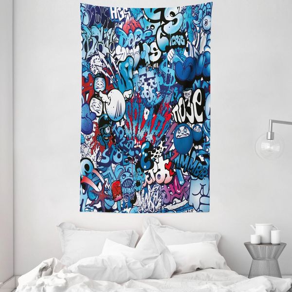 Abakuhaus Arazzo Colorato E Copriletto, Graffiti Street Art In Morbido Tessuto Microfibra Lavabile Senza Scolorimento, Stampa Digitale, 140 X 230 Cm, Multicolore-image