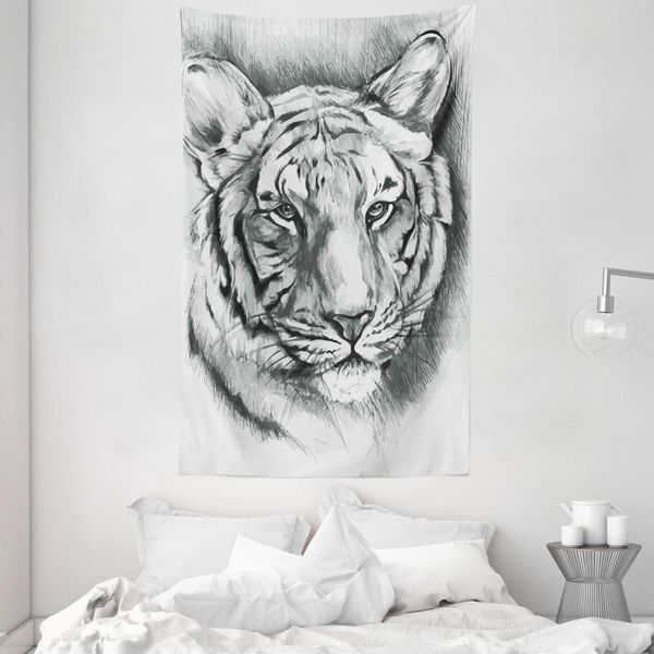 Abakuhaus Arazzo E Copriletto, Grigio Lion Head In Morbido Tessuto Microfibra Lavabile Senza Scolorimento Stampa Digitale, 140 X 230 Cm, Grigio Chiaro Bianco-image