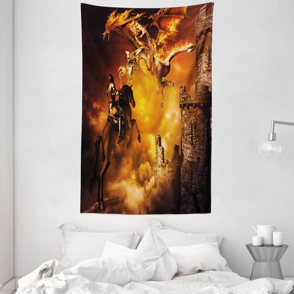 Abakuhaus Marigol Nero Arazzo E Copriletto, Cavaliere A Cavallo In Morbido Tessuto Microfibra Lavabile Senza Scolorimento Stampa Digitale, 140 X 230 Cm, Nero E Marigold-image