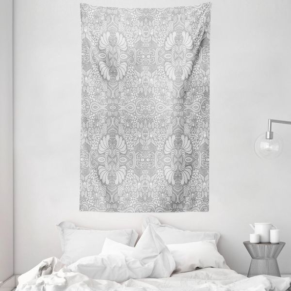 Abakuhaus Arazzo E Copriletto Asiatico, Pizzo Floreale Paisley In Morbido Tessuto Microfibra Lavabile Senza Scolorimento, Stampa Digitale, 140 X 230 Cm, Bianco E Nero-image