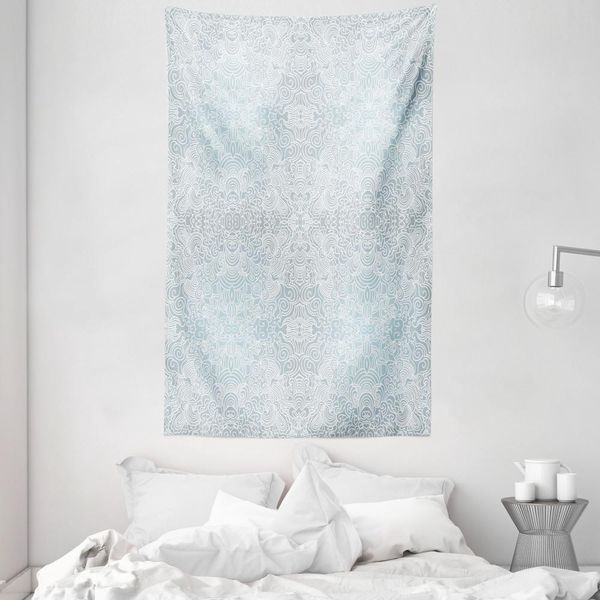 Abakuhaus Arazzo E Copriletto Vittoriano, Motivi Floreali Vorticosi In Morbido Tessuto Microfibra Lavabile Senza Scolorimento Stampa Digitale, 140 X 230 Cm, Azzurro Pallido Bianco-image