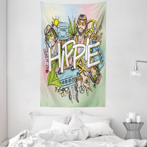 Abakuhaus Arazzo E Copriletto Hippie, Uomo Donna Pace In Morbido Tessuto Microfibra Lavabile Senza Scolorimento Stampa Digitale, 140 X 230 Cm, Multicolore-image