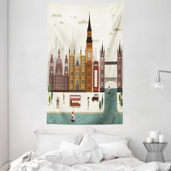 Abakuhaus London Arazzo E Copriletto, Paesaggio Di Viaggio Big Ben In Morbido Tessuto Microfibra Lavabile Senza Scolorimento Stampa Digitale, 140 X 230 Cm, Multicolore-image