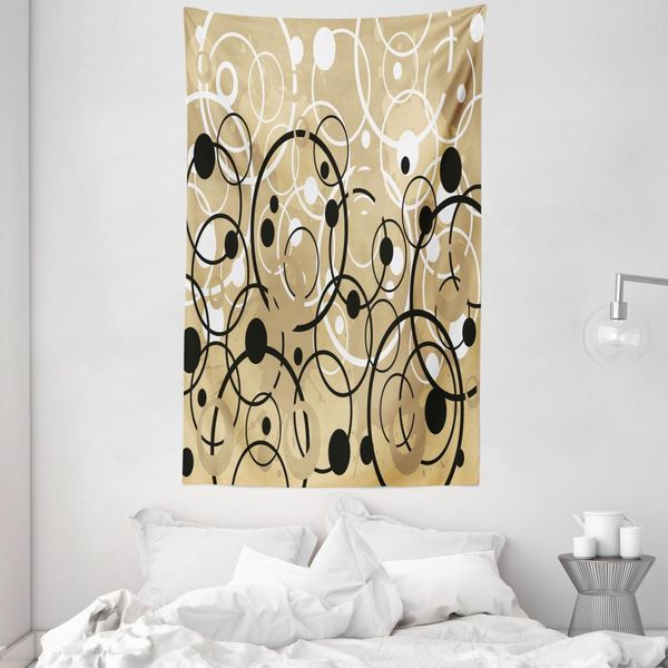 Abakuhaus Tappeto Da Parete E Copriletto Marroni, Funky Grungy Retro In Morbido Tessuto Microfibra Lavabile Senza Scolorimento Stampa Digitale, 140 X 230 Cm, Nero Bianco Tan-image