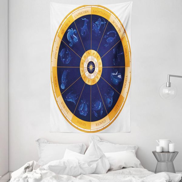 Abakuhaus Arazzo E Copriletto Astrologico, Oroscopo Natale In Morbido Tessuto Microfibra Lavabile Senza Scolorimento, Stampa Digitale, 140 X 230 Cm, Blu Bianco Arancione-image