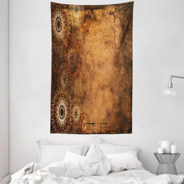 Abakuhaus Tappeto Da Parete E Copriletto Marroni, Texture Vintage Con Motivi Floreali, In Morbido Tessuto Microfibra Lavabile Senza Scolorimento, Stampa Digitale, 140 X 230 Cm, Marrone Chiaro, Marrone Chiaro, Marrone Chiaro-image