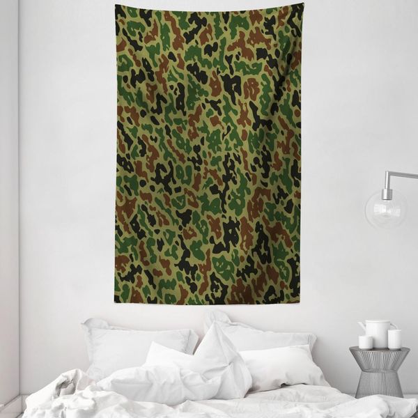 Abakuhaus Arazzo E Copriletto Mimetico, Motivo Estivo Grungy In Morbido Tessuto Microfibra Lavabile Senza Scolorimento, Stampa Digitale, 140 X 230 Cm, Verde Kaki Marrone-image