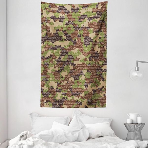 Abakuhaus Arazzo E Copriletto Mimetico, Motivo Mosaico Estivo In Morbido Tessuto Microfibra Lavabile Senza Scolorimento Stampa Digitale, 140 X 230 Cm, Verde Marrone Marrone Scuro-image