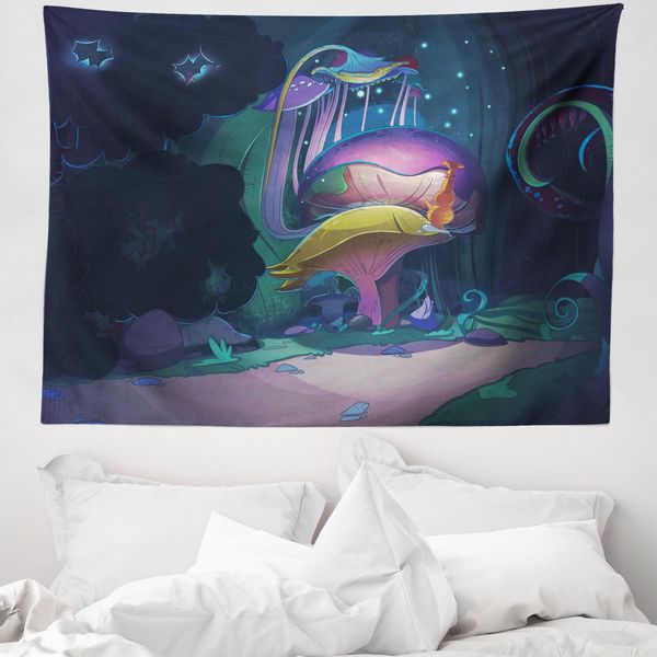Abakuhaus Mushrooom Arazzo, Grandi Piante In Morbido Tessuto Microfibra Lavabile Senza Scolorimento Stampa Digitale, 150 X 110 Cm, Multicolore-image