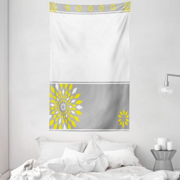 Abakuhaus Arazzo Geometrico E Copriletto, Bordo Con Fiori In Morbido Tessuto Microfibra Lavabile Senza Scolorimento Stampa Digitale, 140 X 230 Cm, Grigio Chiaro Marigold-image