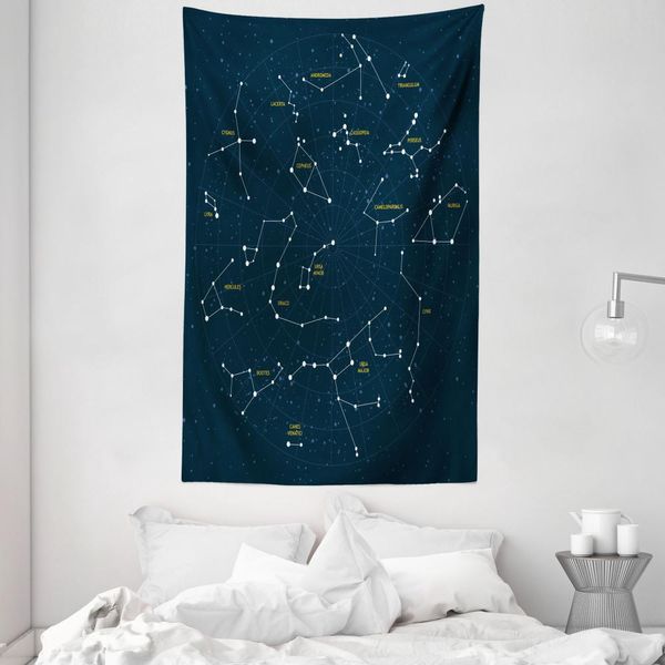Abakuhaus Tappeto Da Parete E Copriletto, Mappa Stellare Sky Map In Morbido Tessuto Microfibra Lavabile Senza Scolorimento Stampa Digitale, 140 X 230 Cm, Blu Scuro Giallo Bianco-image