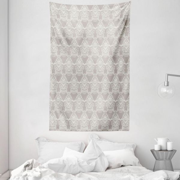 Abakuhaus Arazzo E Copriletto In Damasco, Tonalità Taupe Reale In Morbido Tessuto Microfibra Lavabile Senza Scolorimento Stampa Digitale, 140 X 230 Cm, Taupe Bianco-image