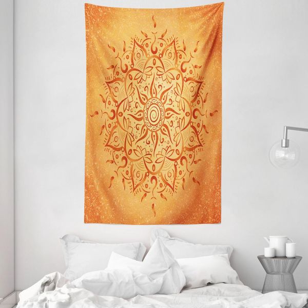 Abakuhaus Arazzo E Copriletto, Mandala Arancione In Morbido Tessuto Microfibra Lavabile Senza Scolorimento Stampa Digitale, 140 X 230 Cm, Arancione-image