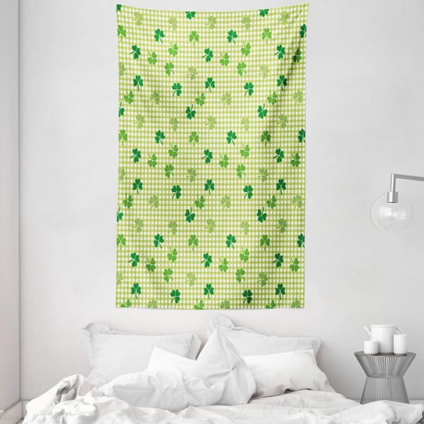 Abakuhaus Irlanda Arazzo E Copriletto, Checkered Retro Shamrocks In Morbido Tessuto Microfibra Lavabile Senza Scolorimento Stampa Digitale, 140 X 230 Cm, Multicolore-image