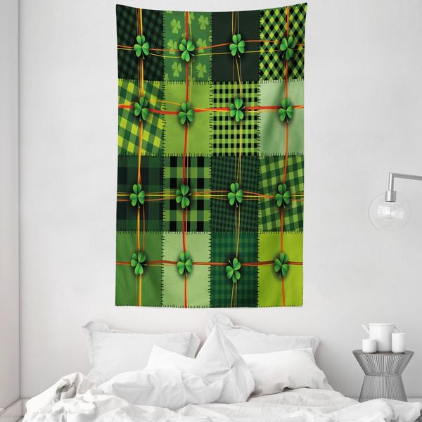 Abakuhaus Irlanda Arazzo E Copriletto, Patchwork Celtic Clovers In Morbido Tessuto Microfibra Lavabile Senza Scolorimento Stampa Digitale, 140 X 230 Cm, Multicolore-image