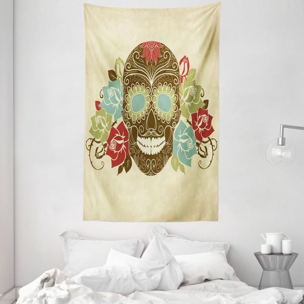 Abakuhaus Arazzo E Copriletto Con Teschi Di Zucchero, Volto Gotico Vintage In Morbido Tessuto Microfibra Lavabile Senza Scolorimento, Stampa Digitale, 140 X 230 Cm, Multicolore-image