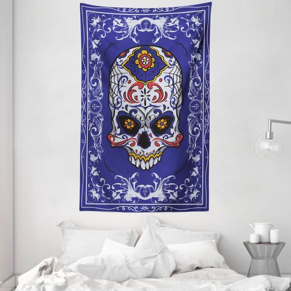 Abakuhaus Arazzo E Copriletto Con Teschi Di Zucchero, Scary Floral Gothic In Morbido Tessuto Microfibra Lavabile Senza Scolorimento, Stampa Digitale, 140 X 230 Cm, Multicolore-image