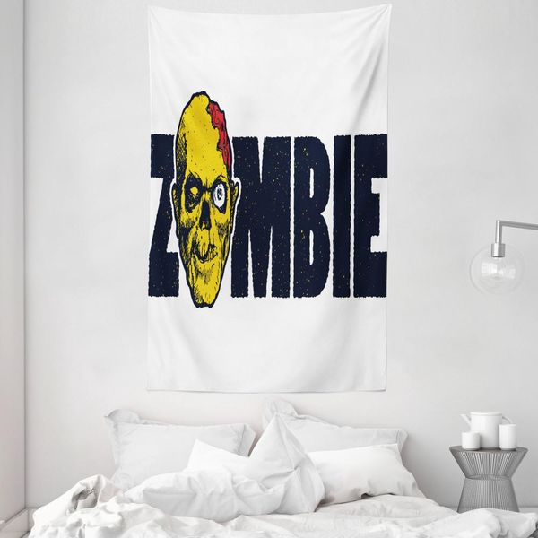 Abakuhaus Arazzo E Copriletto Zombie, Volto Umano Morto In Morbido Tessuto Microfibra Lavabile Senza Scolorimento, Stampa Digitale, 140 X 230 Cm, Blu Scuro E Giallo-image