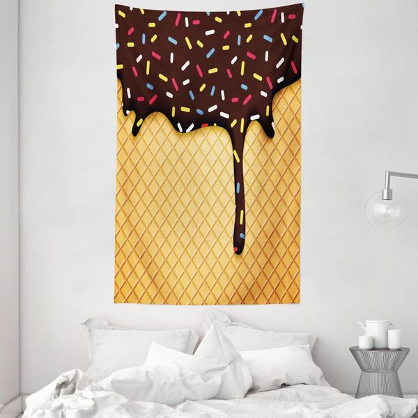 Abakuhaus Arazzo E Copriletto Eis, Choco Waffel In Morbido Tessuto Microfibra Lavabile Senza Scolorimento Stampa Digitale, 140 X 230 Cm, Marrone Scuro Senape-image