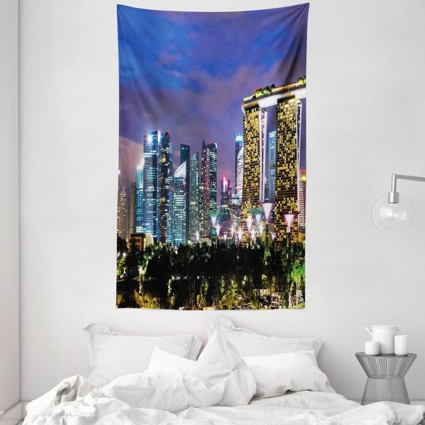 Abakuhaus Tappeto Da Viaggio E Copriletto, Città Di Singapore In Morbido Tessuto Microfibra Lavabile Senza Scolorimento, Stampa Digitale, 140 X 230 Cm, Multicolore-image