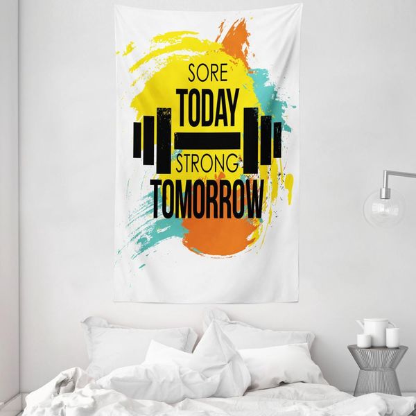 Abakuhaus Arazzo E Copriletto Fitness, Colorful Words In Morbido Tessuto Microfibra Lavabile Senza Scolorimento Stampa Digitale, 140 X 230 Cm, Multicolore-image