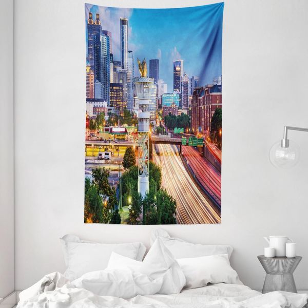 Abakuhaus Stati Uniti Arazzo E Copriletto, Atlanta, Georgia In Morbido Tessuto Microfibra Lavabile Senza Scolorimento Stampa Digitale, 140 X 230 Cm, Azzurro Giallo Rosso Corallo-image