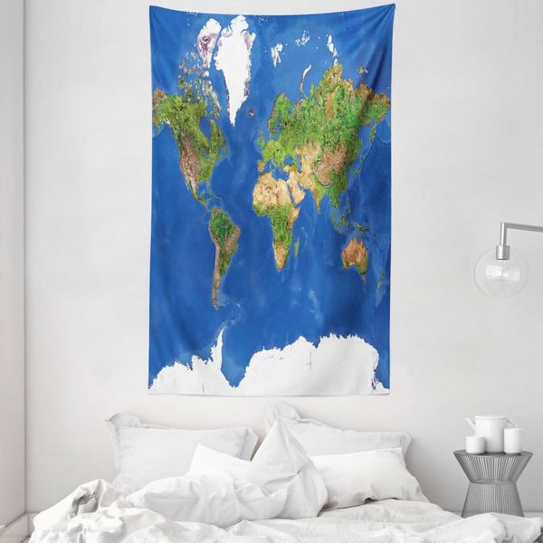 Abakuhaus Tappeto Da Parete E Copriletto, Continenti Vegetazione In Morbido Tessuto Microfibra Lavabile Senza Scolorimento Stampa Digitale, 140 X 230 Cm, Verde Bianco Blu-image