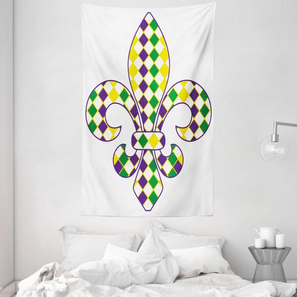 Abakuhaus Arazzo E Copriletto Carnevale, Lily Vintage In Morbido Tessuto Microfibra Lavabile Senza Scolorimento Stampa Digitale, 140 X 230 Cm, Verde Giallo Viola-image
