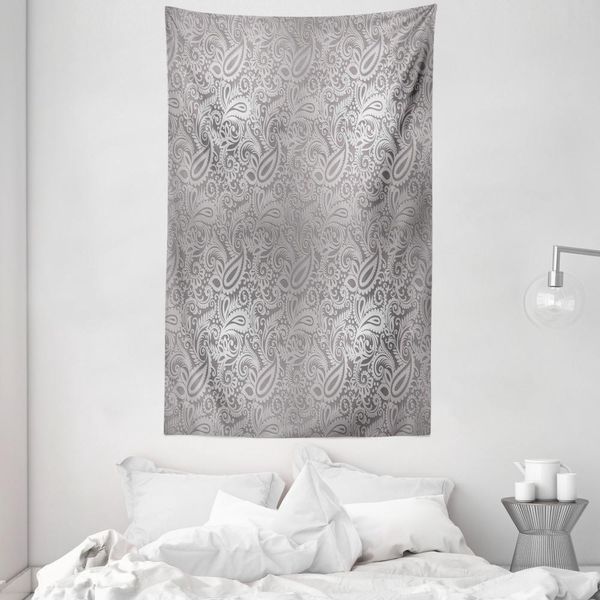 Abakuhaus Arazzo E Copriletto In Damasco, Motivo Paisley Regale In Morbido Tessuto In Microfibra Lavabile Senza Scolorimento Stampa Digitale, 140 X 230 Cm, Grigio-image
