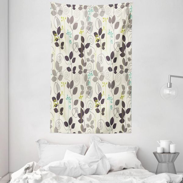 Abakuhaus Arazzo Floreale E Copriletto, Foglie Doodle Tonalità Terra In Morbido Tessuto Microfibra Lavabile Senza Scolorimento Stampa Digitale, 140 X 230 Cm, Taupe Scuro Cocco-image